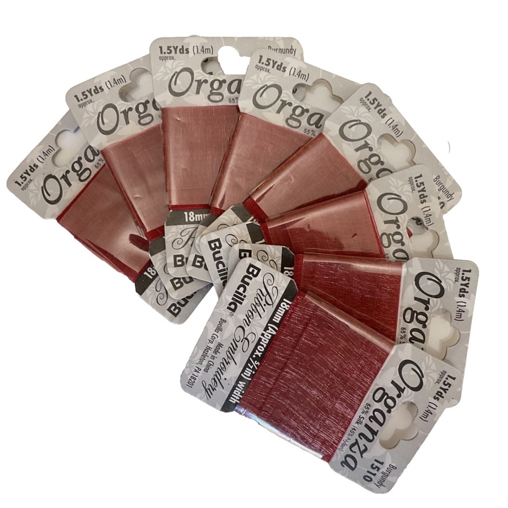 12 yards Bucilla red silk organza embroidery ribbon